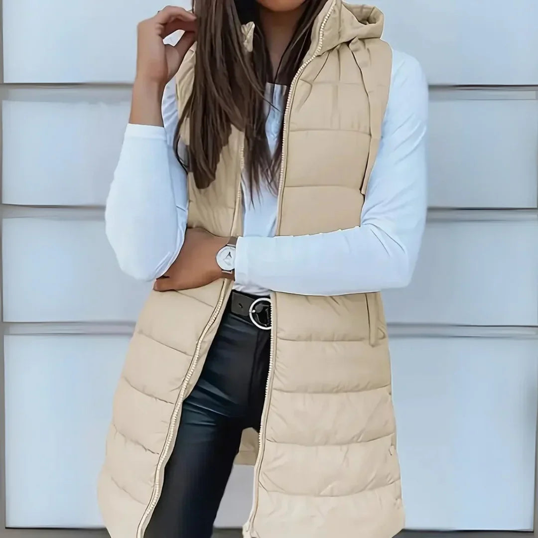 Steppweste Damen | Longline-Form mit Kapuze
