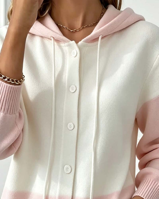 Strickcardigan Damen | Mit Kapuze & Farbblock-Design