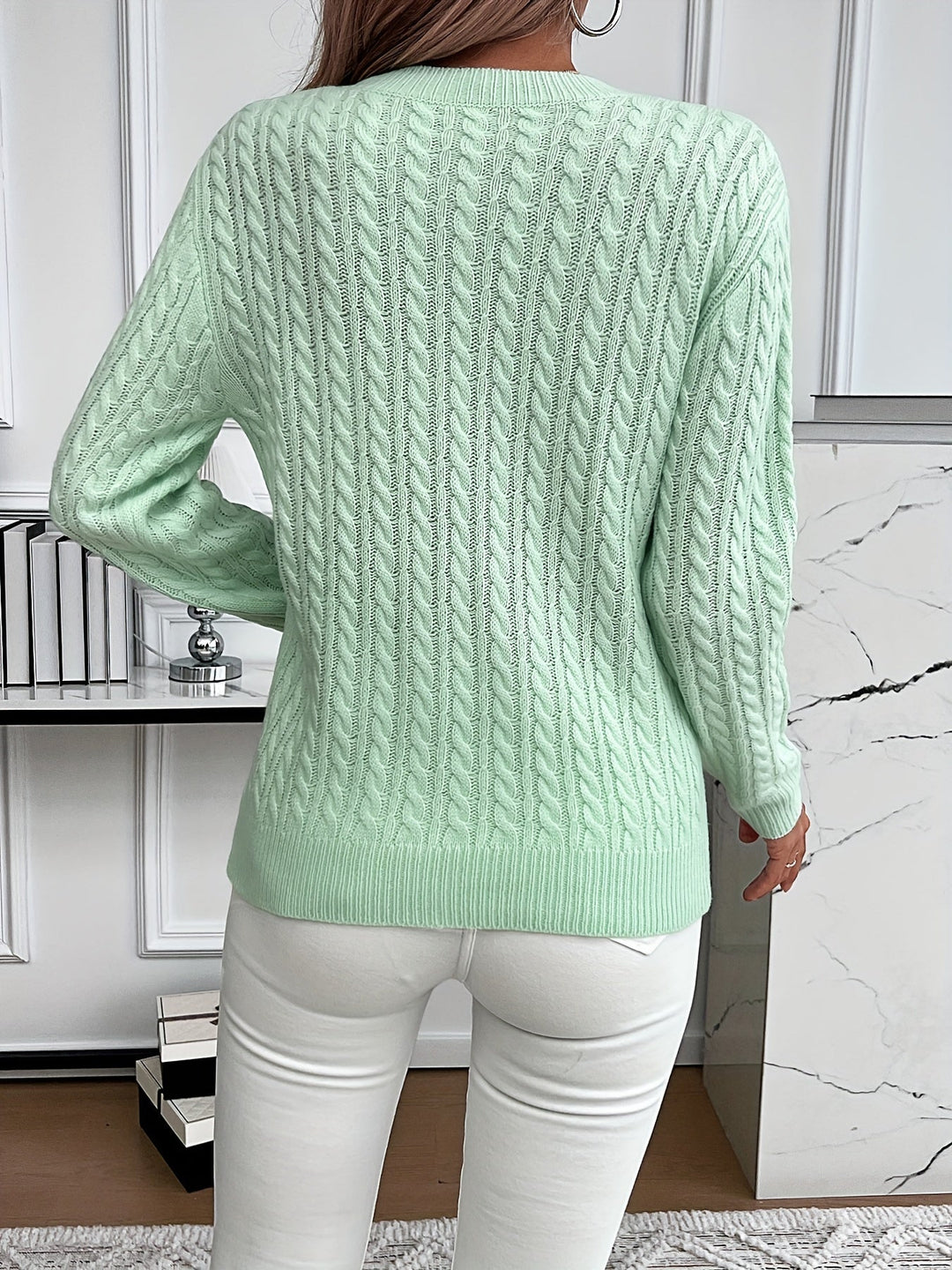 Strickpullover Damen | Rundhalsausschnitt & Zopfmuster