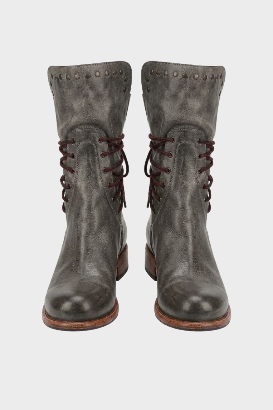 Damen Schnürstiefel Wadenhoch Runder Zehenbereich Niedrig 1