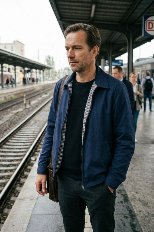 Herren Jacke Harrington Umlegekragen hüftlang mit Frontreißverschluss
