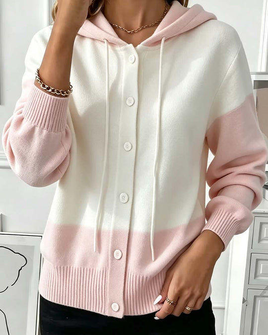 Strickcardigan Damen | Mit Kapuze & Farbblock-Design