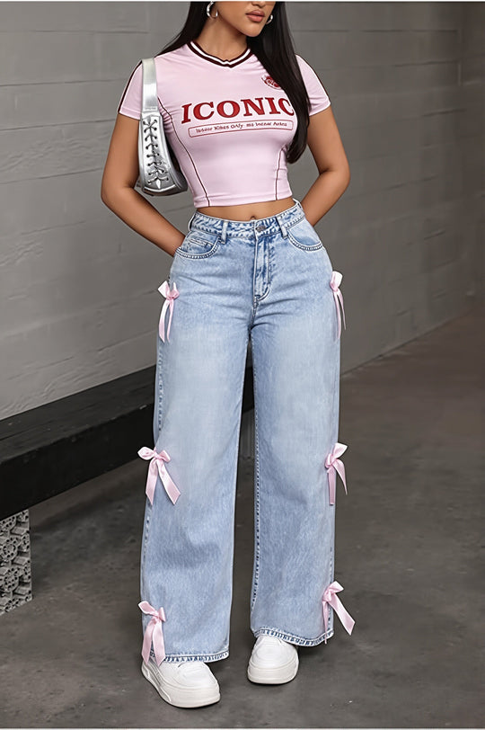 Straight Leg Jeans Damen | Lockere Passform & Schleifendetail
