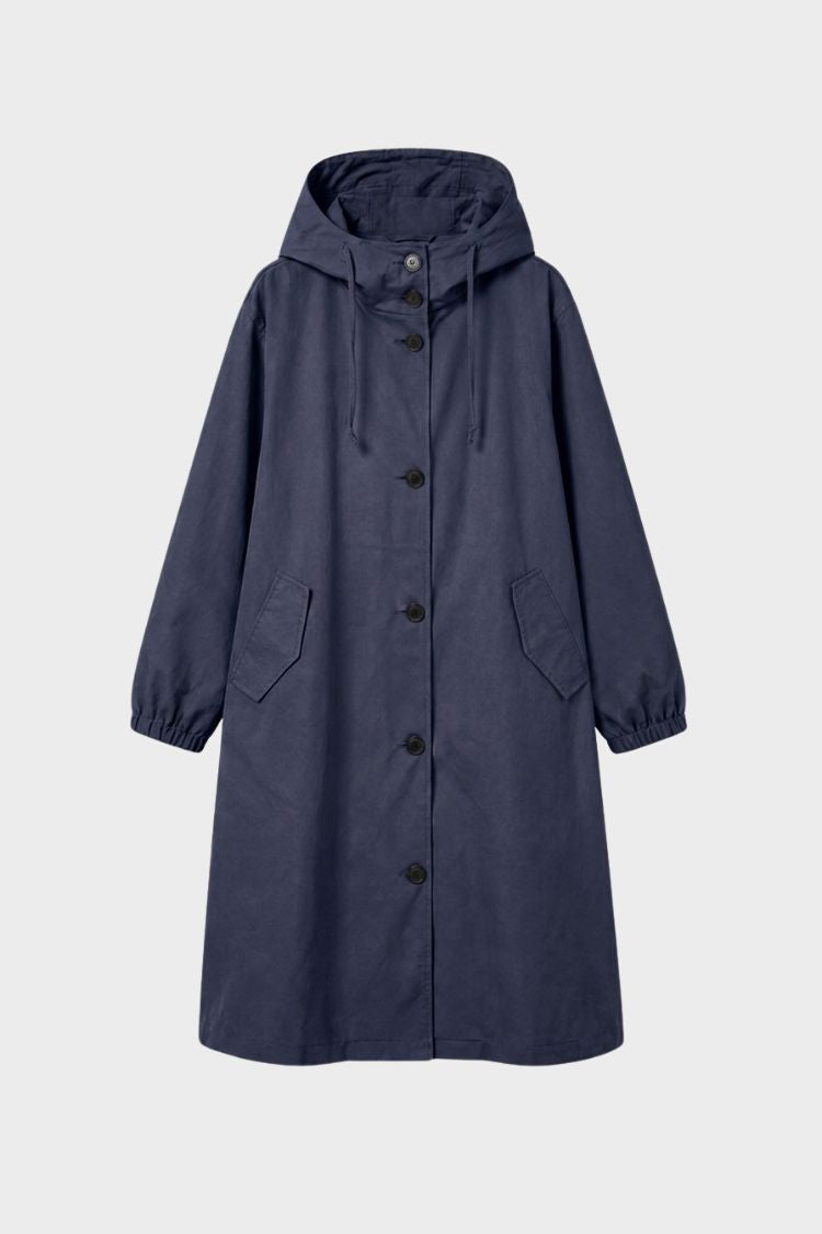 Damen Kapuzenmantel Langer Mantel Taschen Knopfleiste 11