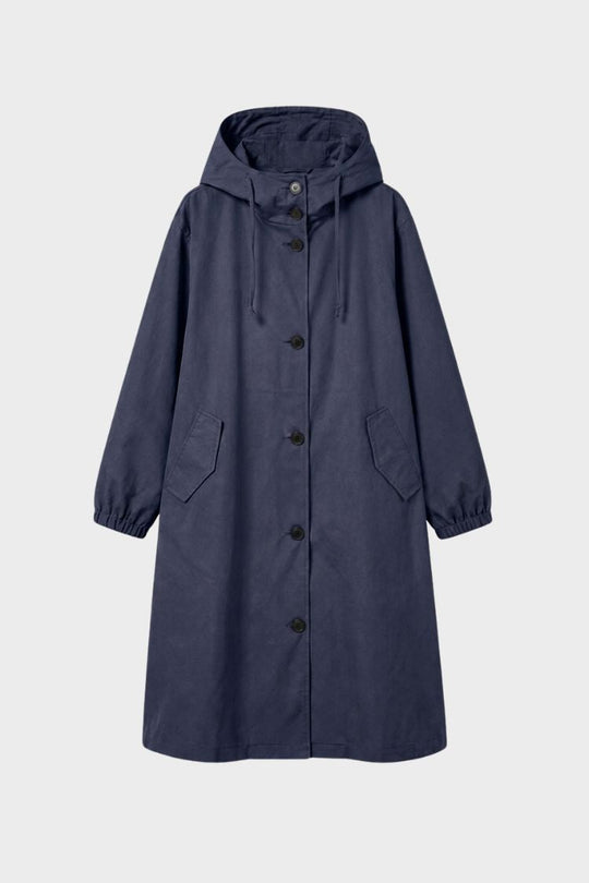 Damen Kapuzenmantel Langer Mantel Taschen Knopfleiste 11