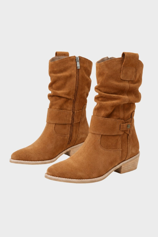 Wadenstiefel Damen | Geraffter Schaft & Schnallendetail 6