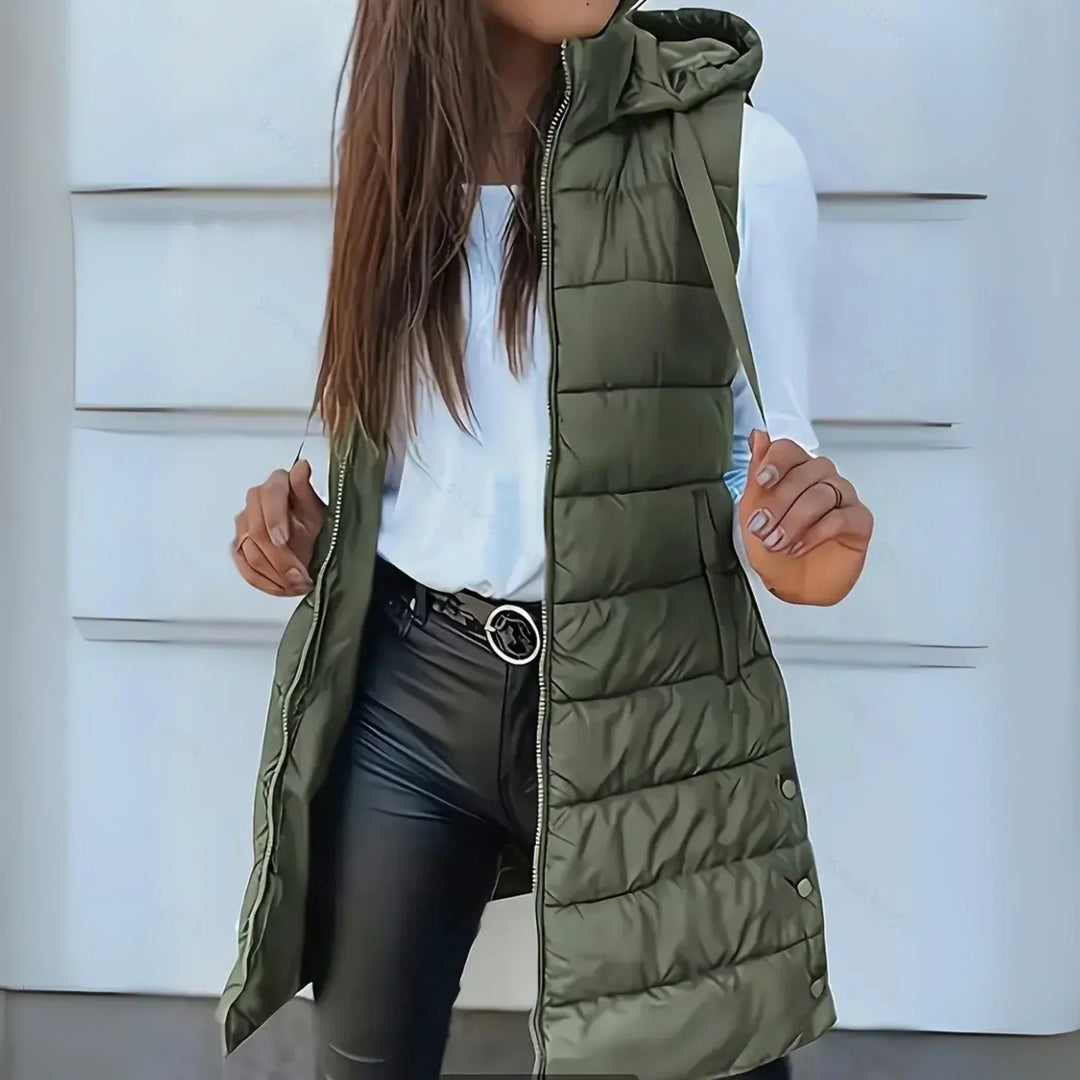 Steppweste Damen | Longline-Form mit Kapuze