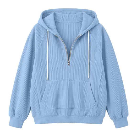 Hoodie Damen | Halber Reißverschluss & Kapuze