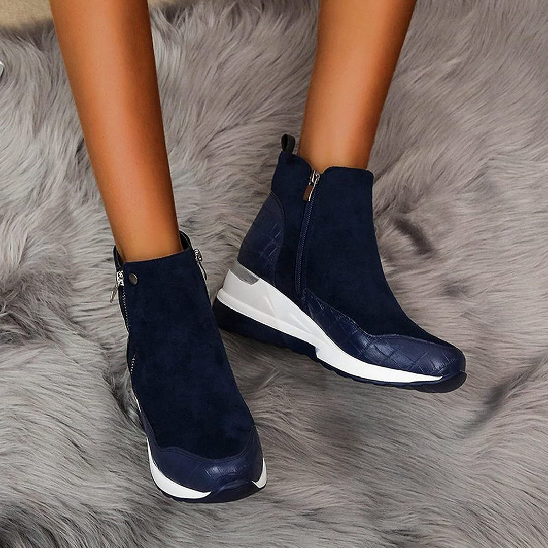 Damen Stiefeletten wasserdicht Keilabsatz mit Doppelreißverschluss