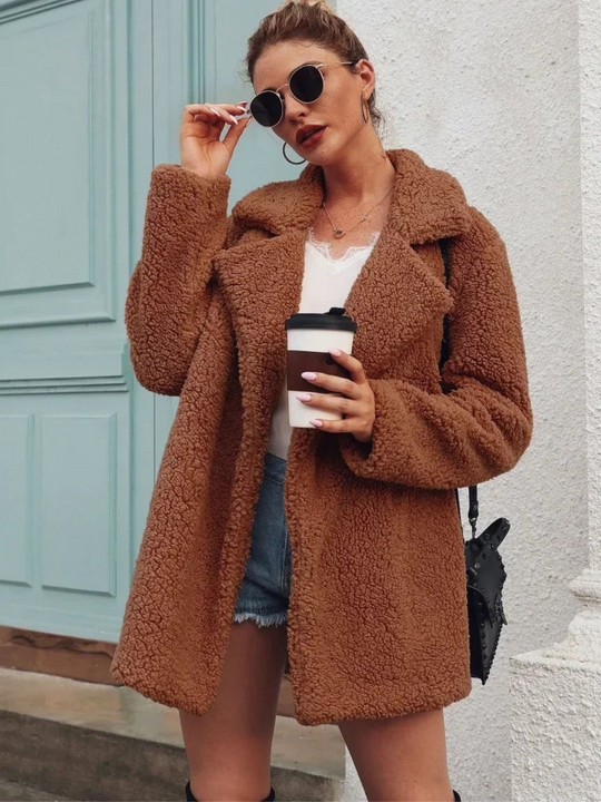 Teddy Kurzmantel Damen | Reverskragen & Plüschig Warm