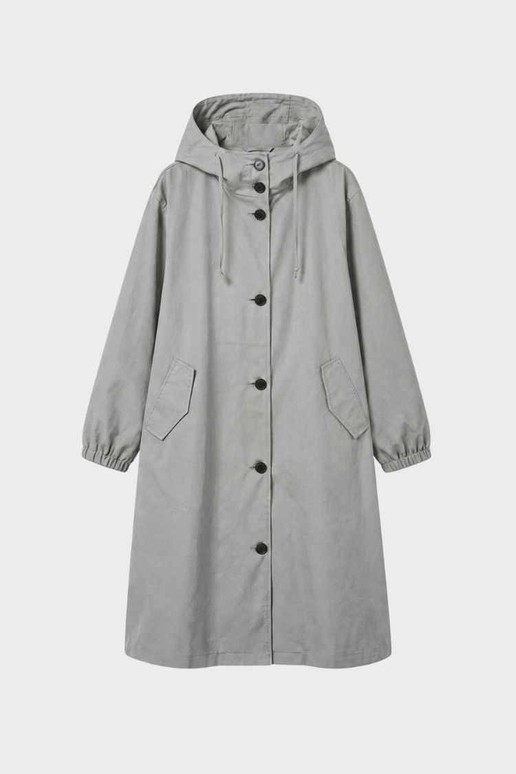 Damen Kapuzenmantel Langer Mantel Taschen Knopfleiste 10