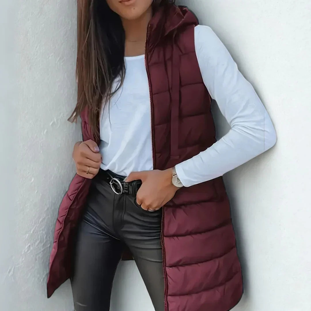 Steppweste Damen | Longline-Form mit Kapuze