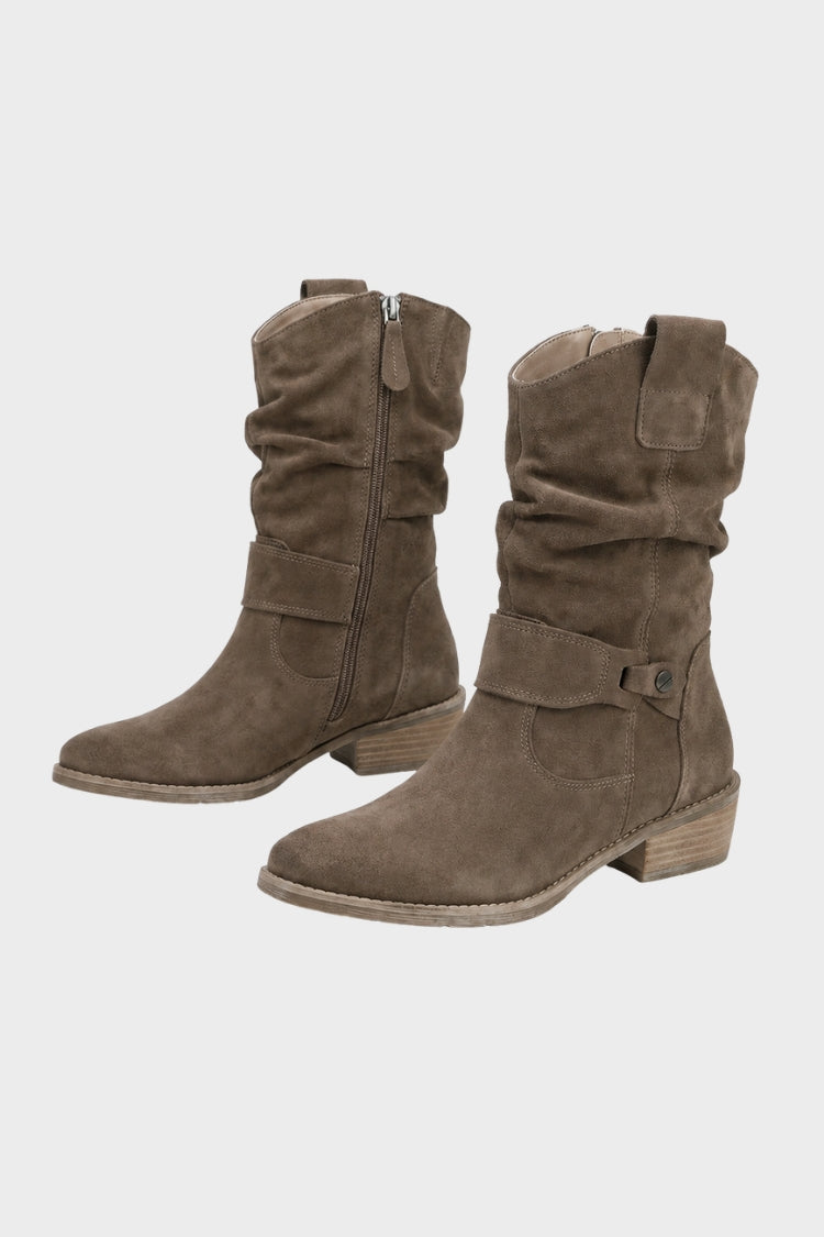 Wadenstiefel Damen | Geraffter Schaft & Schnallendetail 7