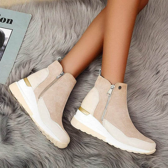 Damen Stiefeletten wasserdicht Keilabsatz mit Doppelreißverschluss