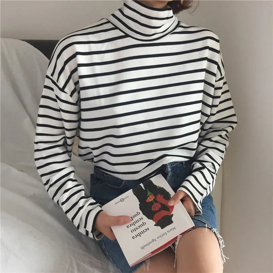 Rollkragenbluse Damen | Gestreift & Locker Geschnitten 7