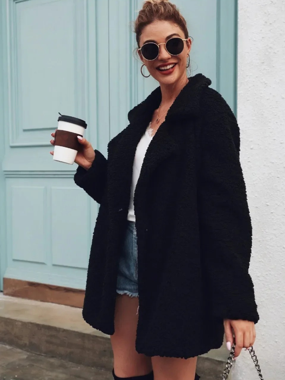 Teddy Kurzmantel Damen | Reverskragen & Plüschig Warm