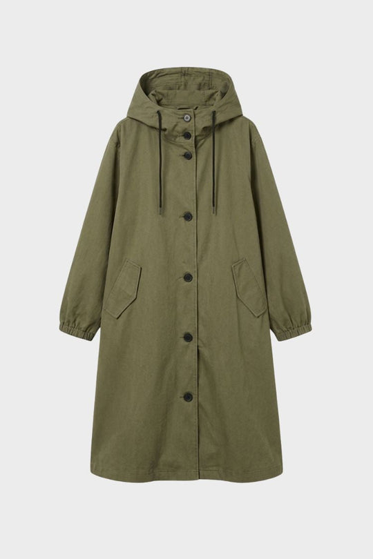Damen Kapuzenmantel Langer Mantel Taschen Knopfleiste 12