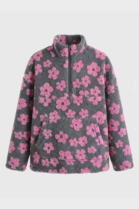 Oversize-Pullover Damen | Blumenmuster & Hoher Ausschnitt 1
