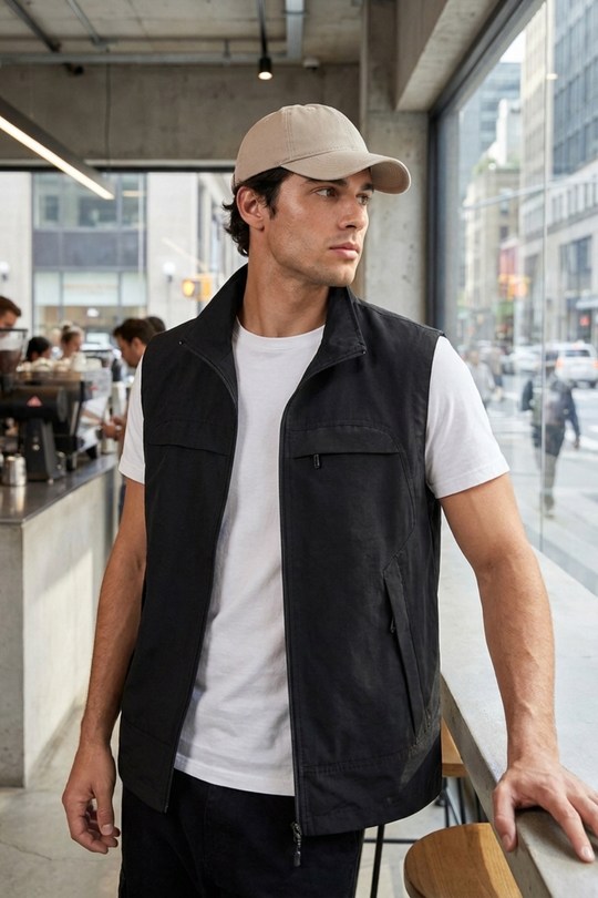 Herren Utility Weste Stehkragen Taschen Reißverschluss 8