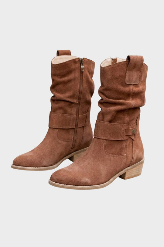 Wadenstiefel Damen | Geraffter Schaft & Schnallendetail 8