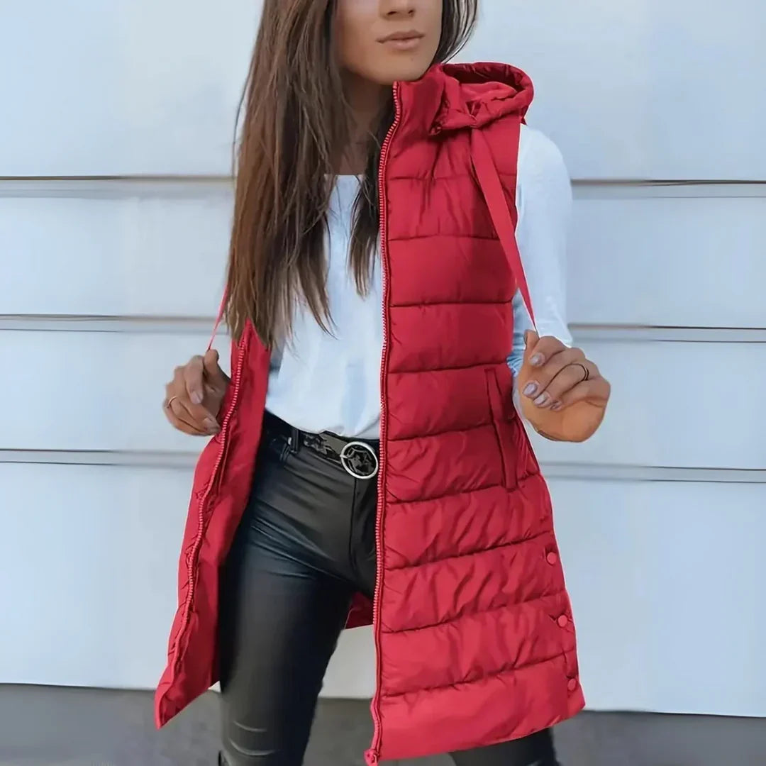 Steppweste Damen | Longline-Form mit Kapuze