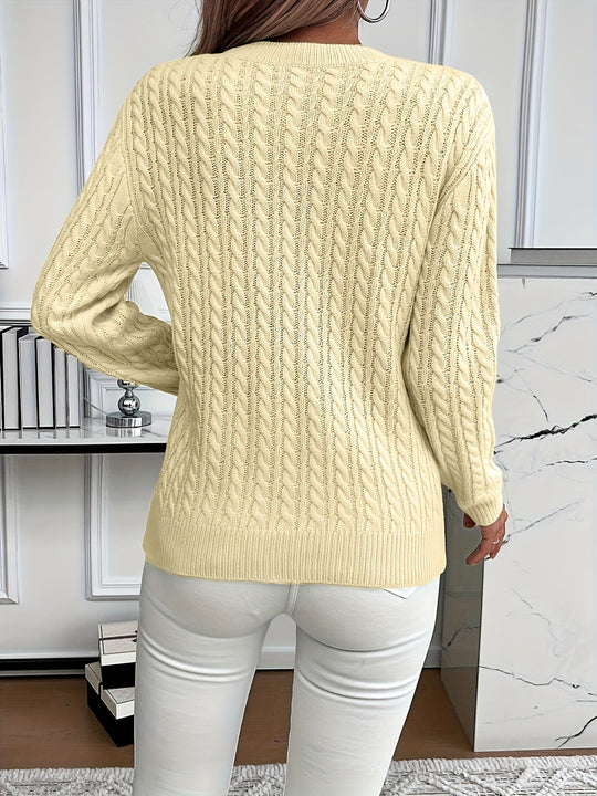 Strickpullover Damen | Rundhalsausschnitt & Zopfmuster