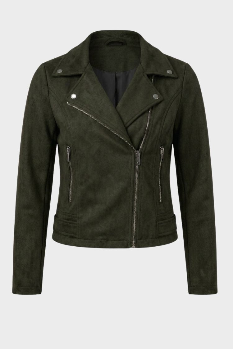 Damen Jacke Biker figurbetont Reverskragen mit Reißverschlusstaschen 6