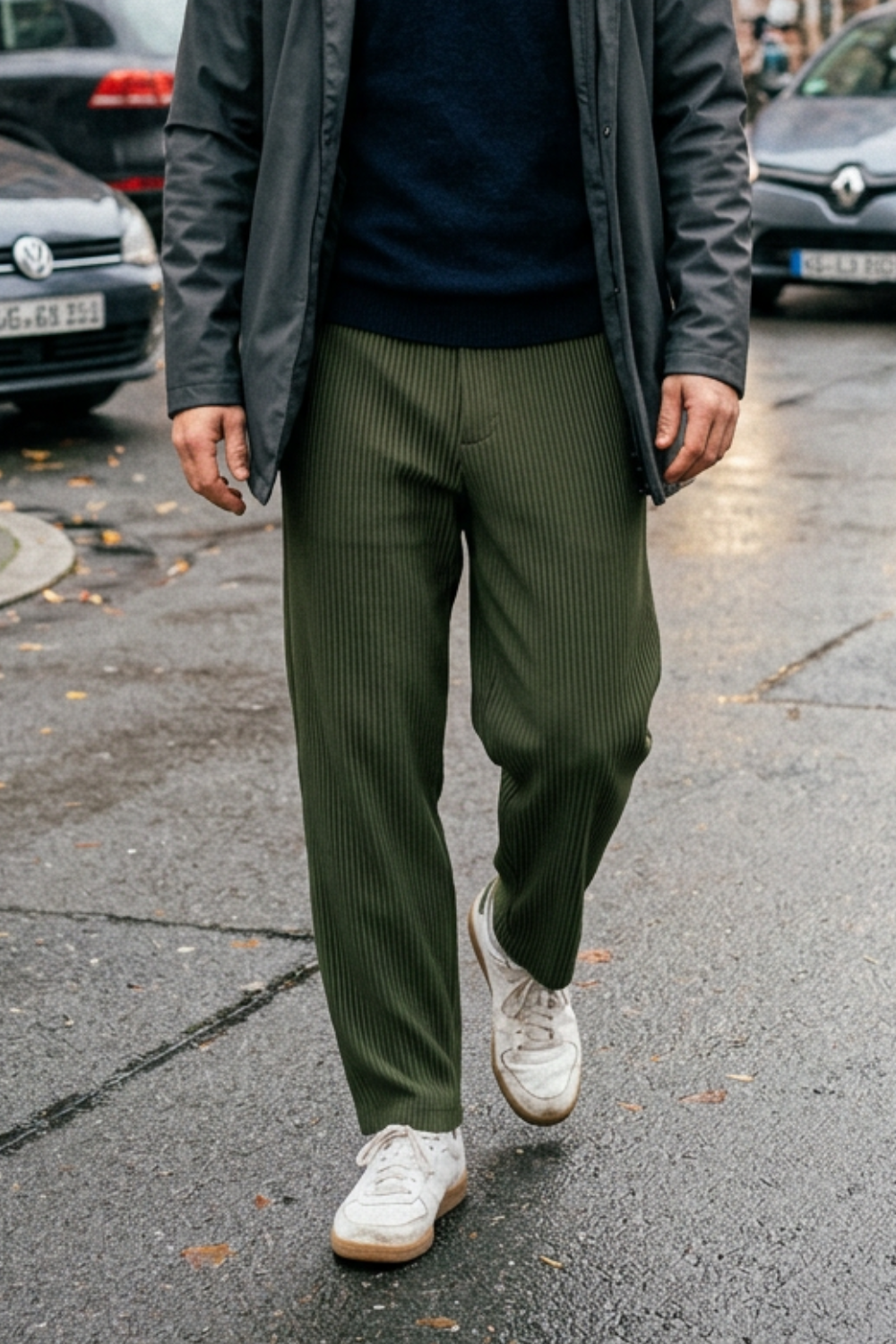 Herren Stoffhose Gummibund Gerader Schnitt Rippstruktur Hose 11