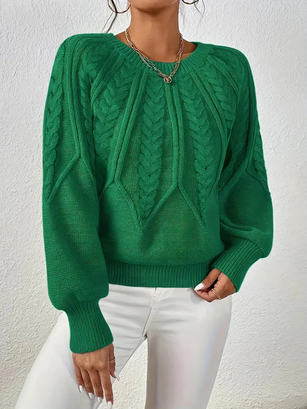 Gebreide Trui met Ronde Hals voor Dames. Warm. Winter. Victoria Mae. Groen