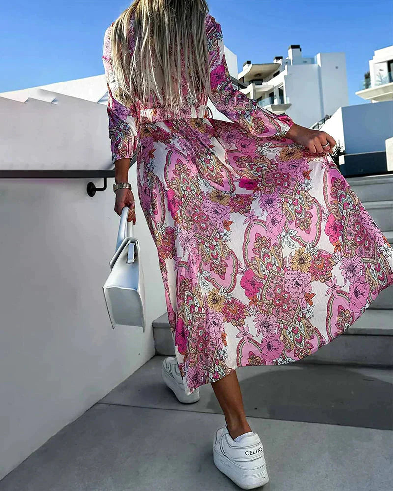 A-Linien-Midi-Sommerkleid Damen mit V-Ausschnitt und Elegantem Schlitz - Beda