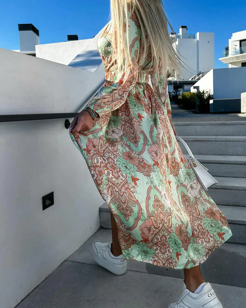 A-Linien-Midi-Sommerkleid Damen mit V-Ausschnitt und Elegantem Schlitz - Beda