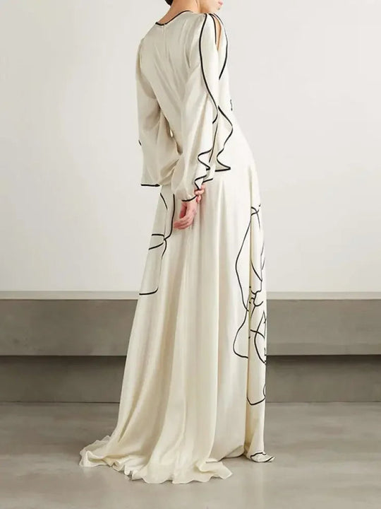 Abendkleid Damen mit Elegantem Blumenprint und Langen Ärmeln - Eline 3