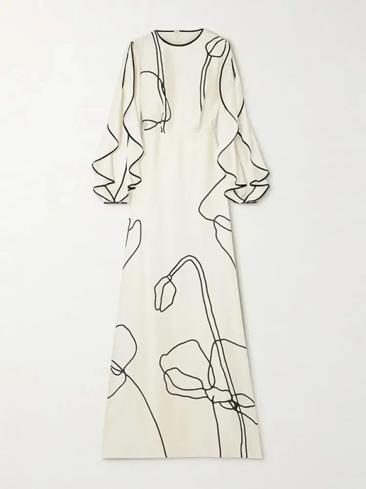 Abendkleid Damen mit Elegantem Blumenprint und Langen Ärmeln - Eline 4