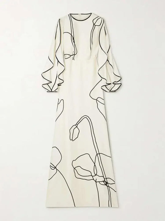 Abendkleid Damen mit Elegantem Blumenprint und Langen Ärmeln - Eline 4