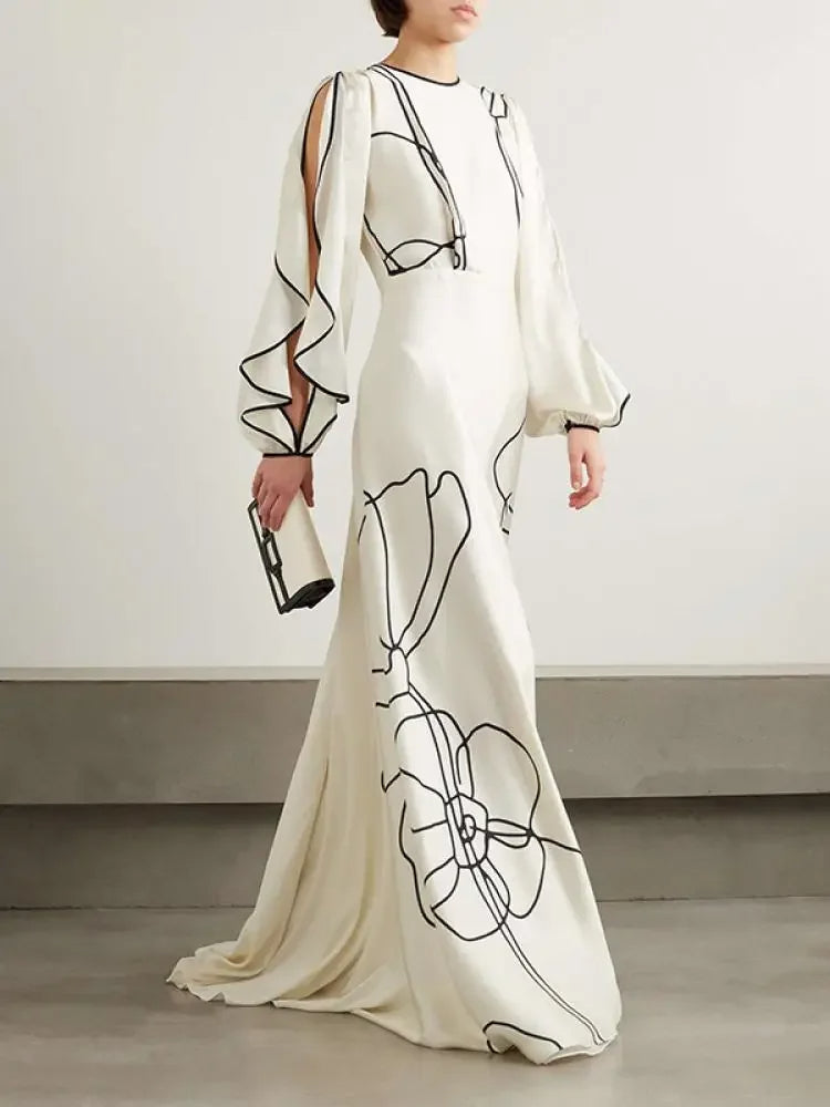 Abendkleid Damen mit Elegantem Blumenprint und Langen Ärmeln - Eline 5