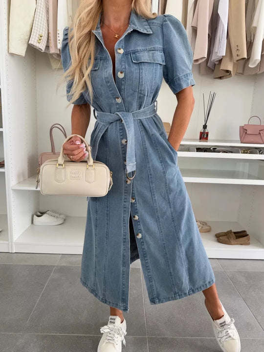 Anna | Maxi Denim Jurk met mouwen 0