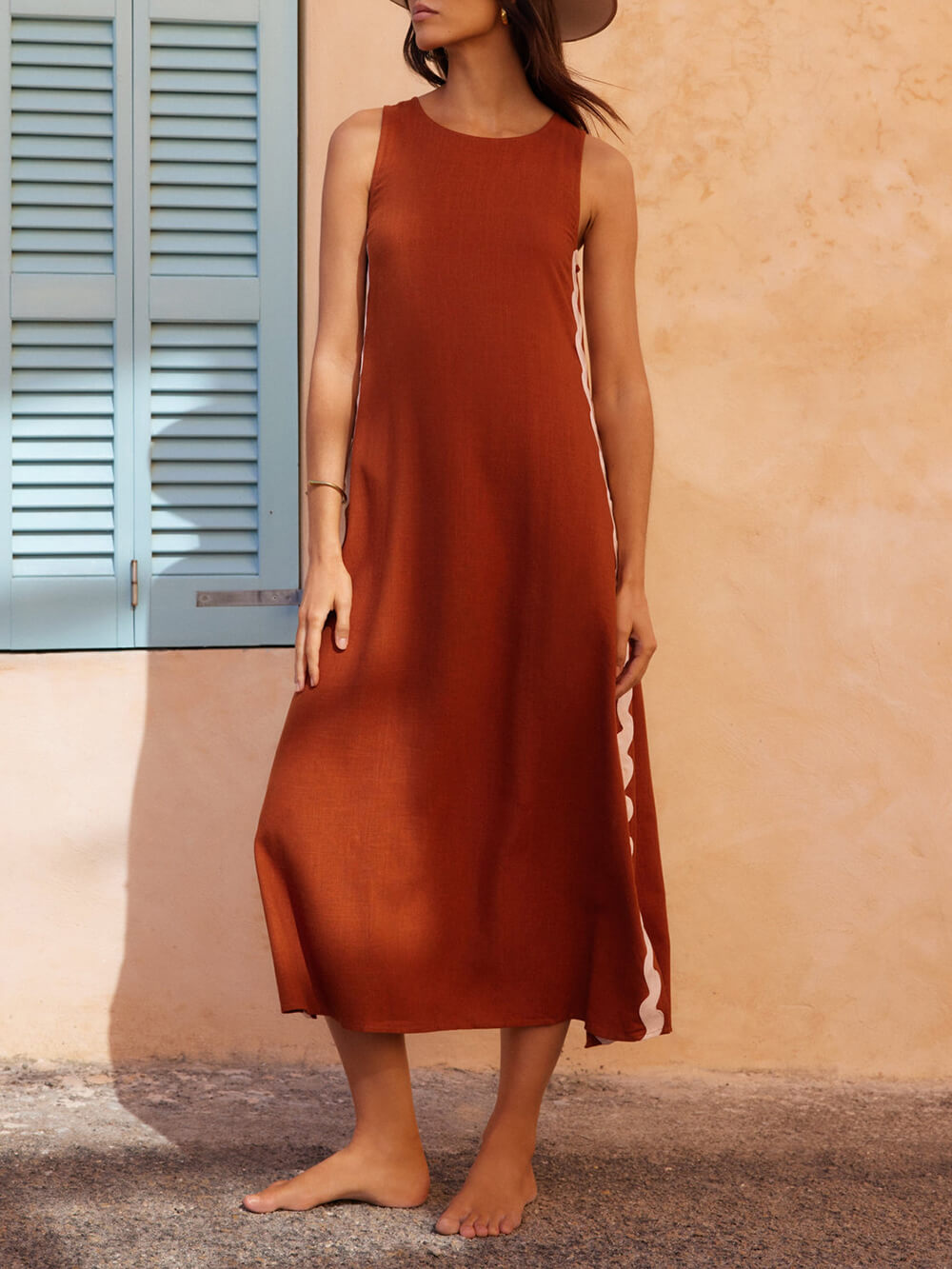 Ärmelloses Maxi-Sommerkleid Damen mit Wellenkante - Ella
