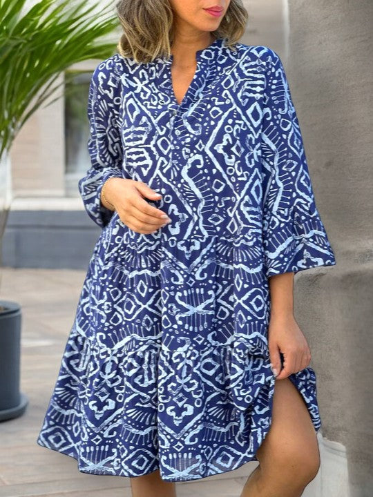 Atmungsaktives Mini-Sommerkleid Damen mit V-Ausschnitt und 3/4-Ärmeln - Mira