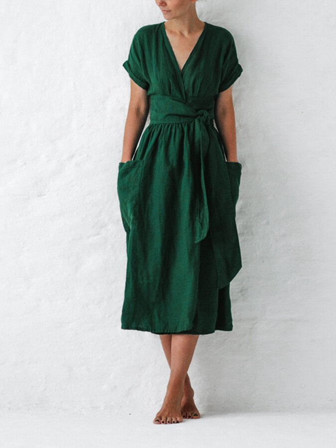 Atmungsaktives Wickelkleid Damen mit Bindegürtel - Léonie 7