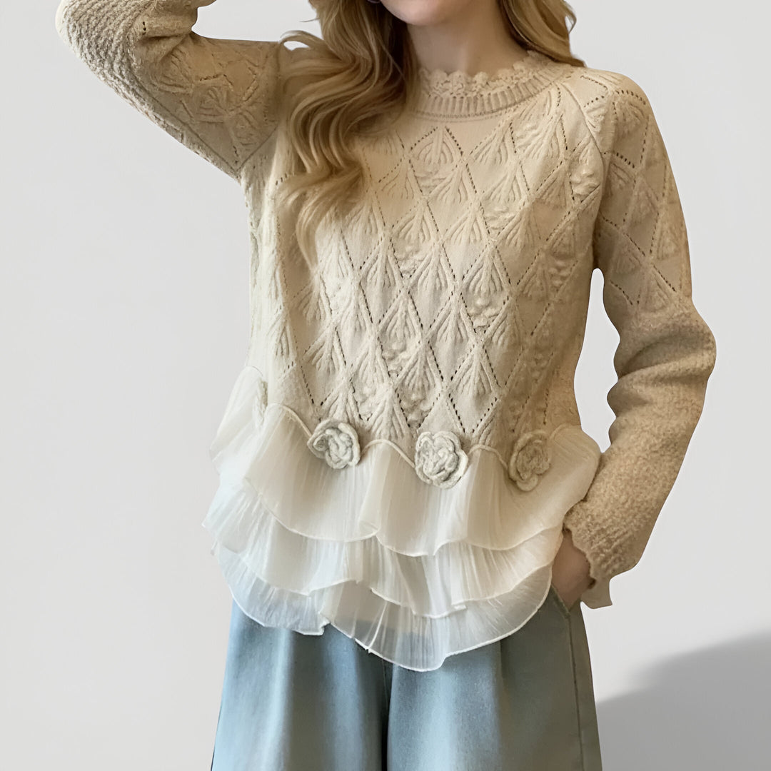 Aure™ | Elegante Textuur Ruffle Trui 0