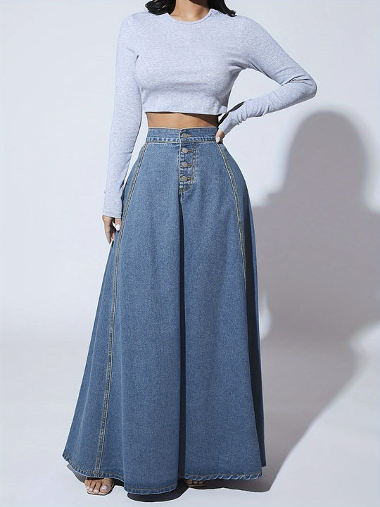 Ausgestellter Maxi-Jeansrock Damen mit Hoher Taille - Melina