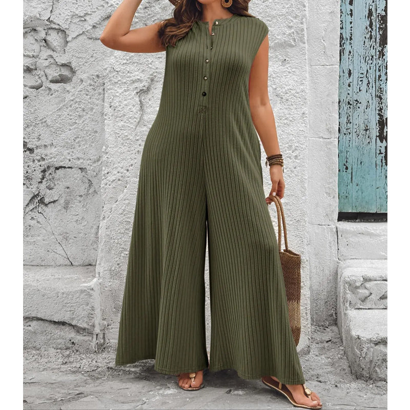 Azeloria - Dames zonder mouwen jumpsuit met brede pijpen en zakken 0