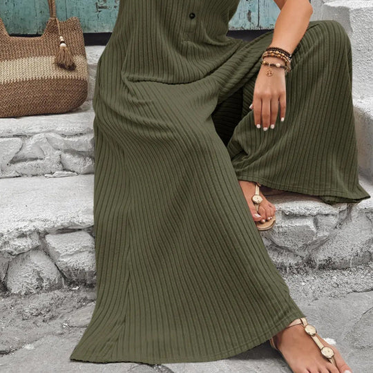 Azeloria - Dames zonder mouwen jumpsuit met brede pijpen en zakken 8