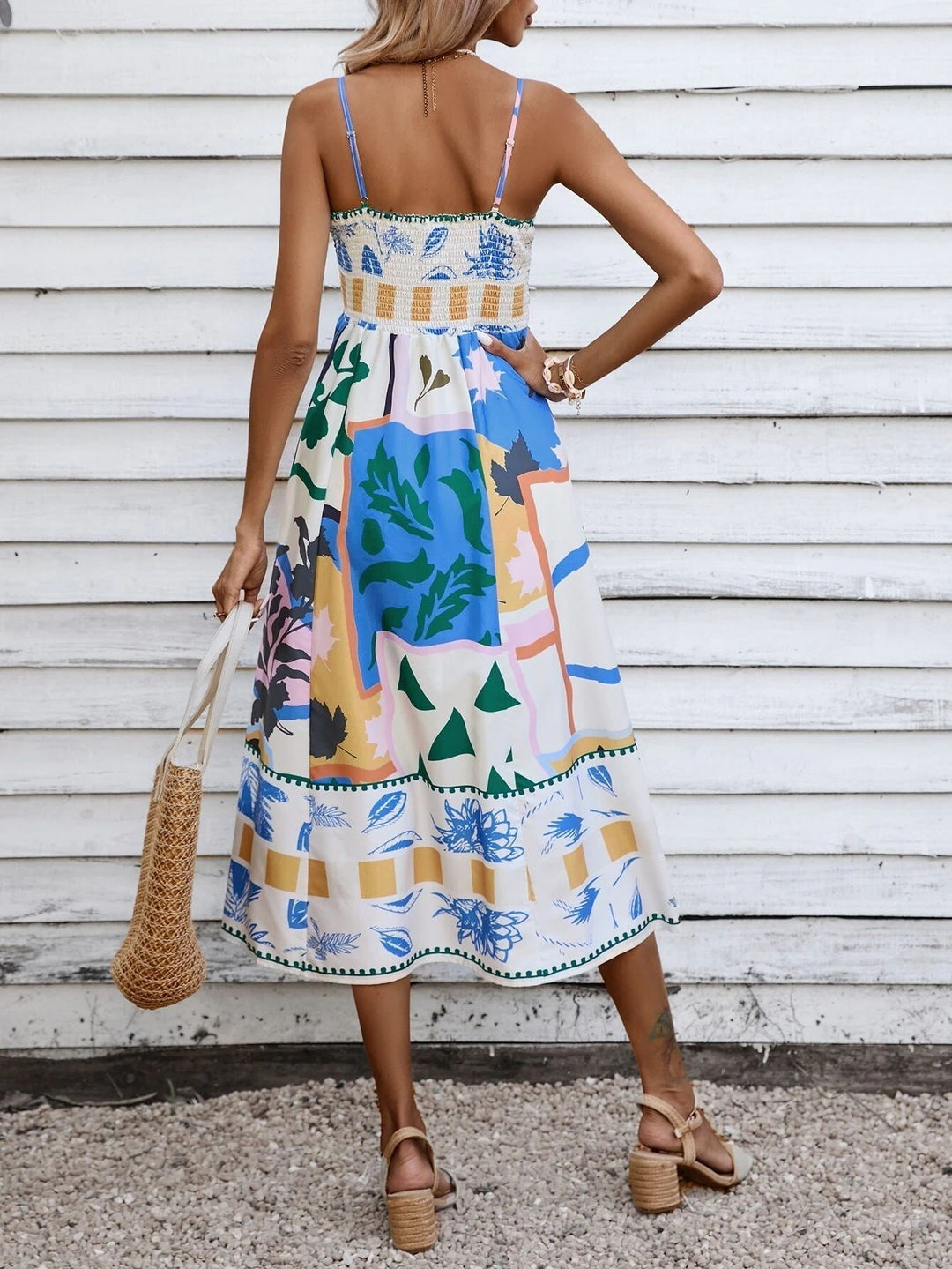Bedrucktes Midi-Sommerkleid Damen mit Spaghettiträgern - Shelly 3