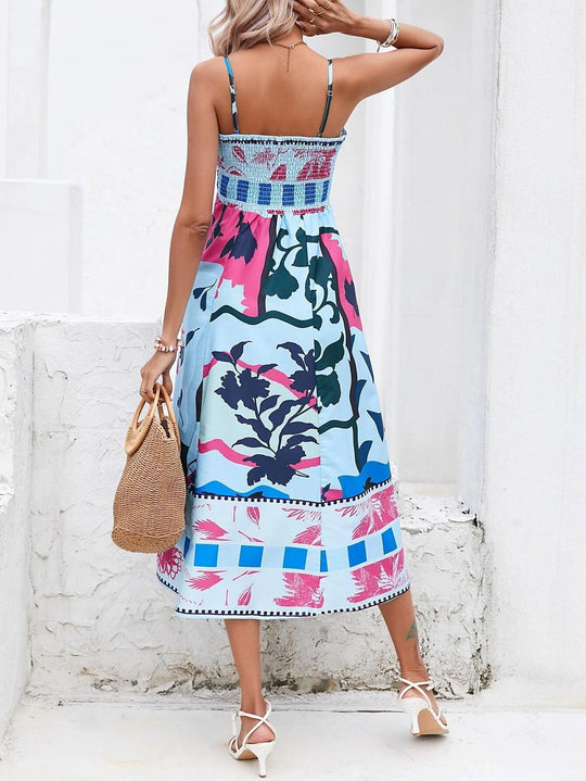 Bedrucktes Midi-Sommerkleid Damen mit Spaghettiträgern - Shelly 6