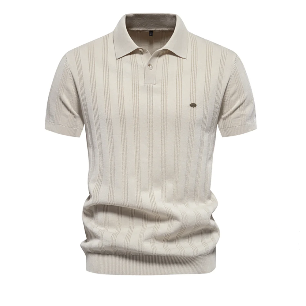 Polo Shirt Heren | Gebreid met Verticaal Patroon