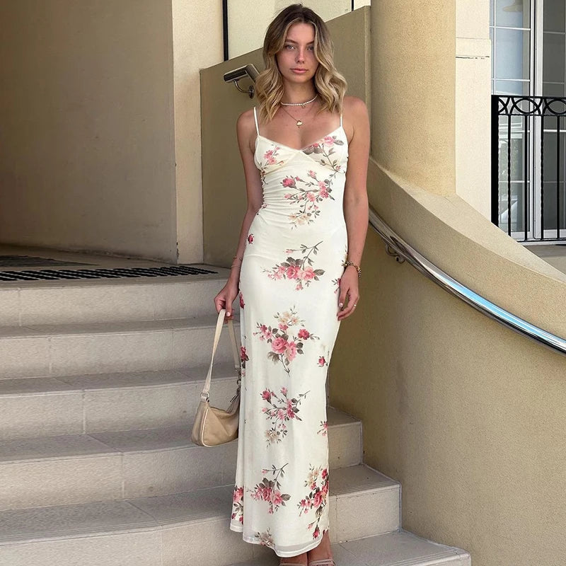 Bequemes Geblümtes Ärmelloses Maxi-Sommerkleid Damen - Julia