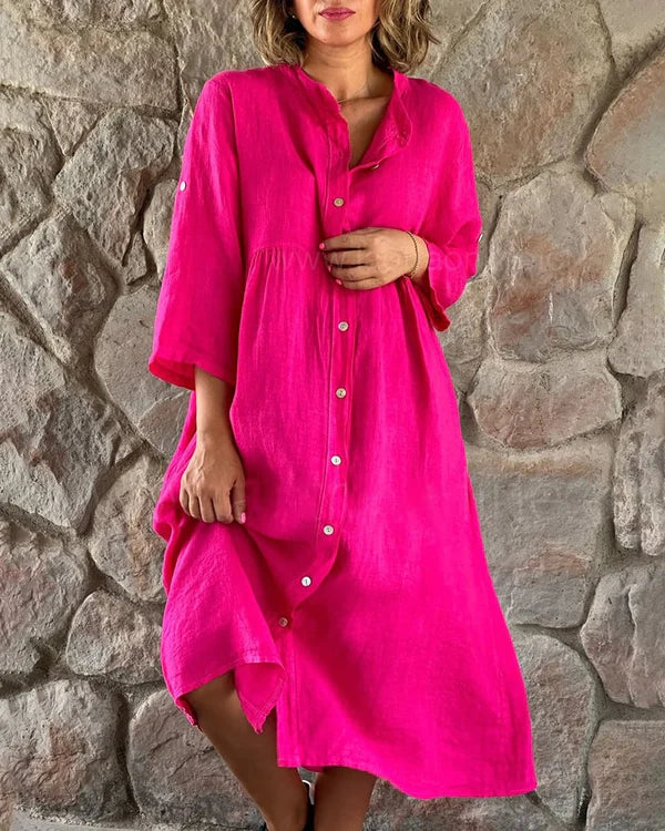 Bequemes Midi-Hemdblusenkleid Damen mit Knöpfen - Emma – Bild 2