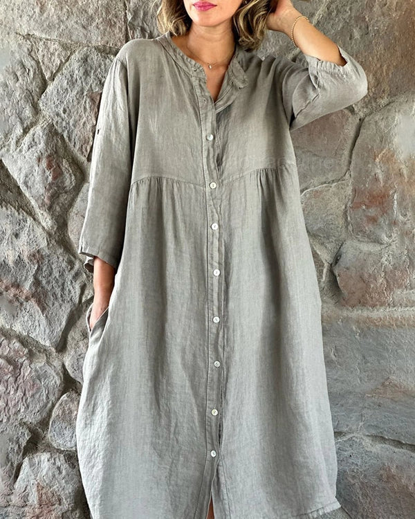 Bequemes Midi-Hemdblusenkleid Damen mit Knöpfen - Emma – Bild 4