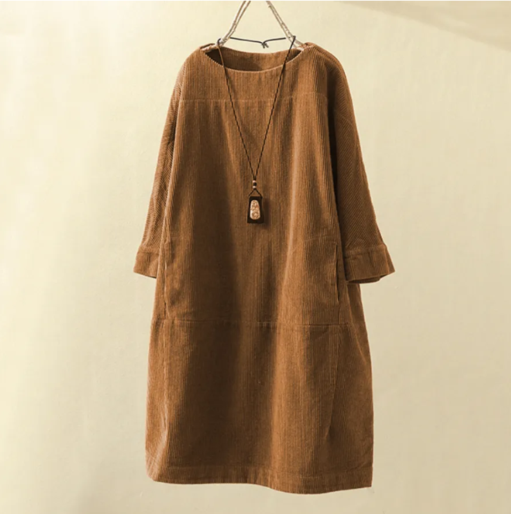 Bequemes Midi-Sommerkleid Damen mit Kurzen Ärmeln im Cord-Design - Robijn